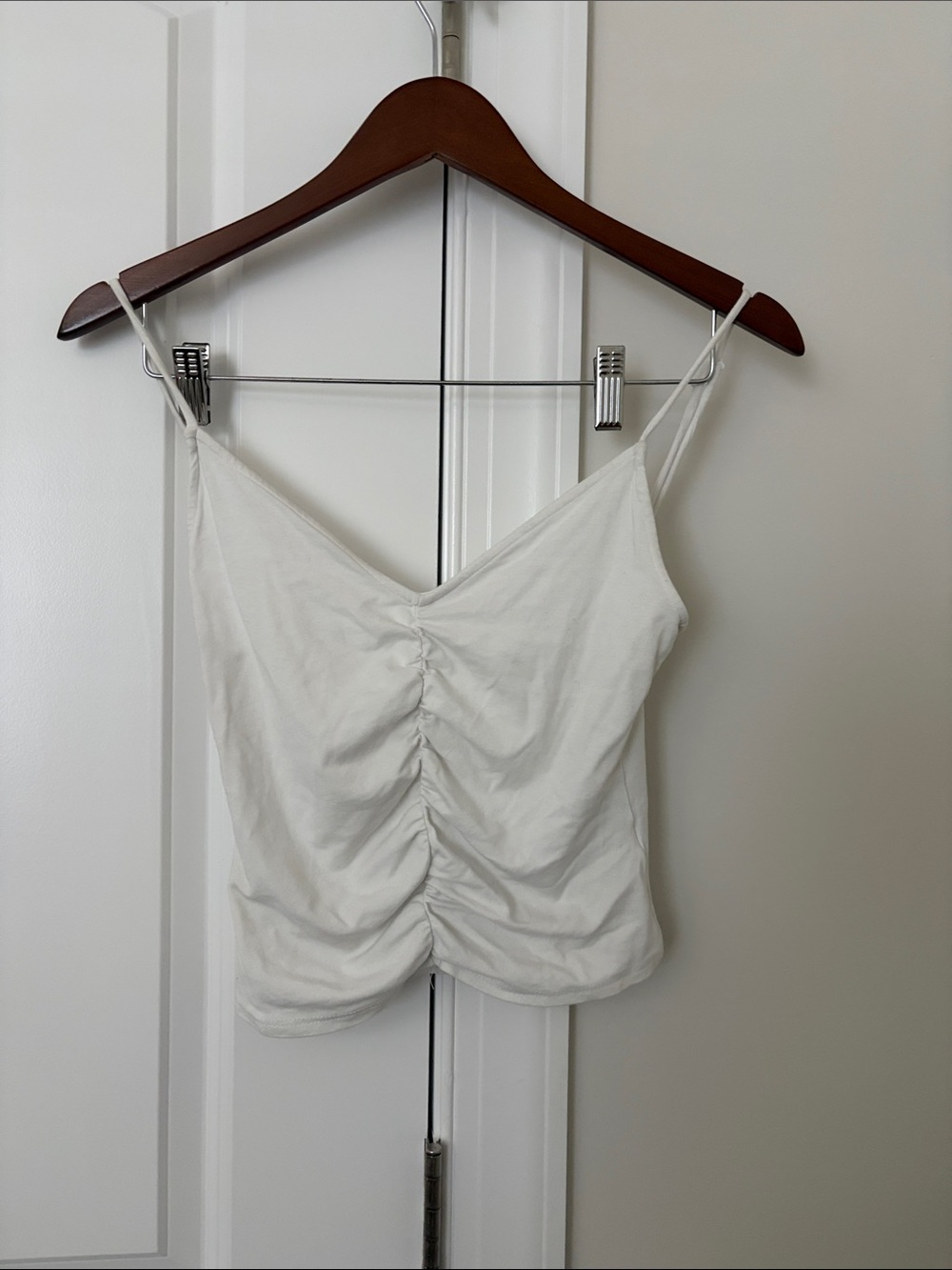 Heart & Hips White Ruched V-Neck Cami Tank